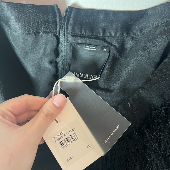 C/Meo Collective NEW Black Fringe Long Sleeve Crop Top Party Western Size XS - Picture 3 of 5